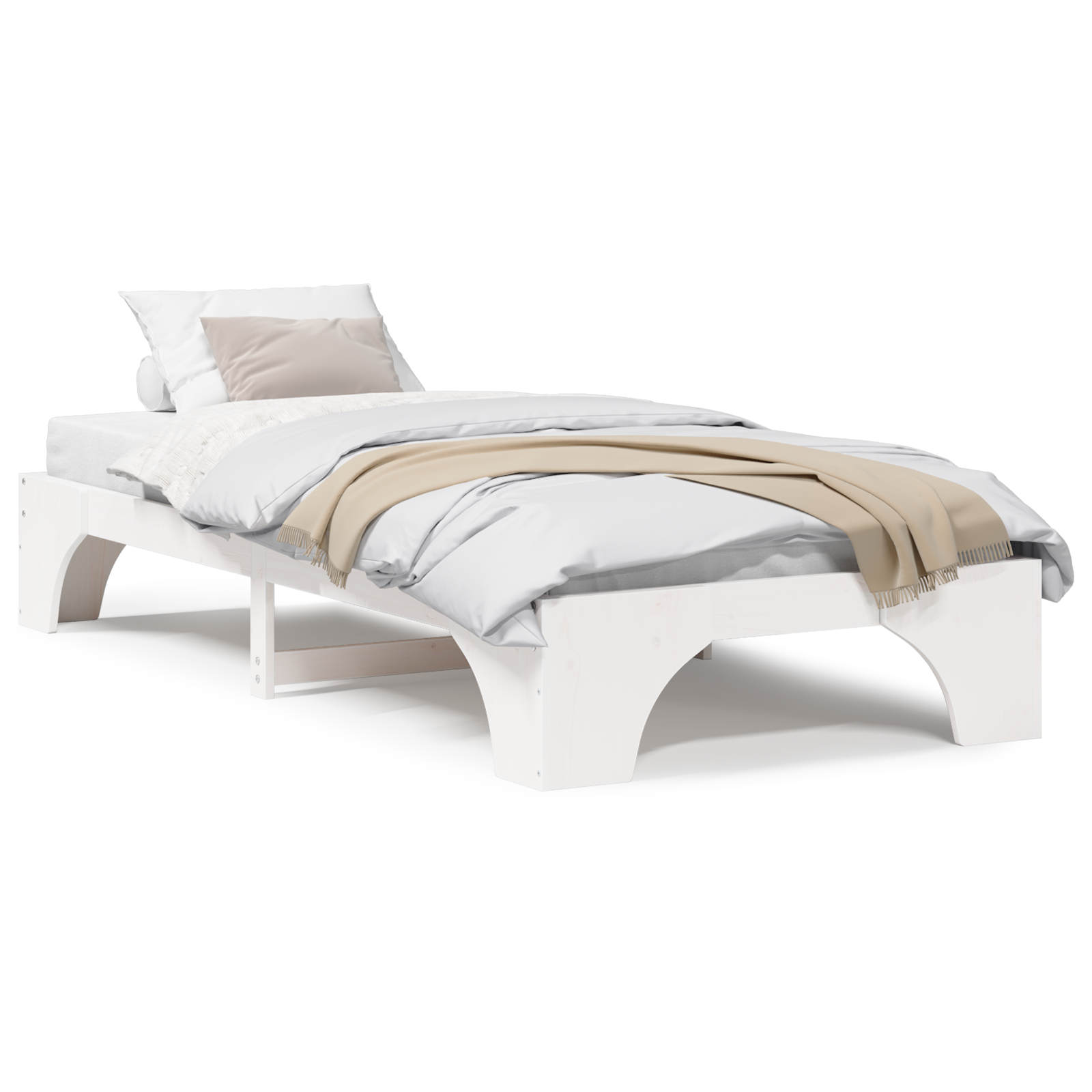 Cadre de Lit Blanc Bois 90 x 200 cm Durable Cadre de Lit Blanc