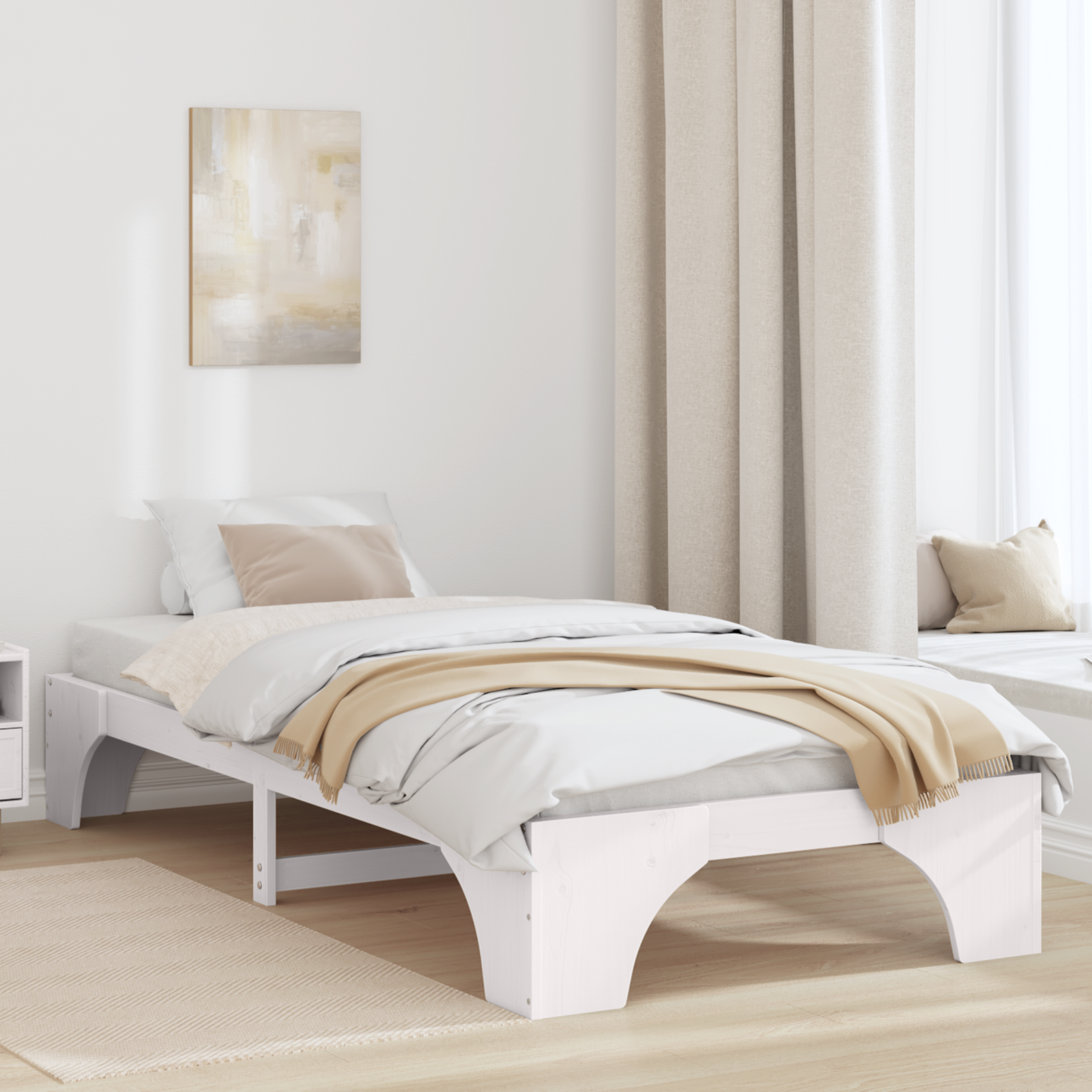 Cadre de Lit Blanc Bois 90 x 200 cm Durable Cadre de Lit Blanc