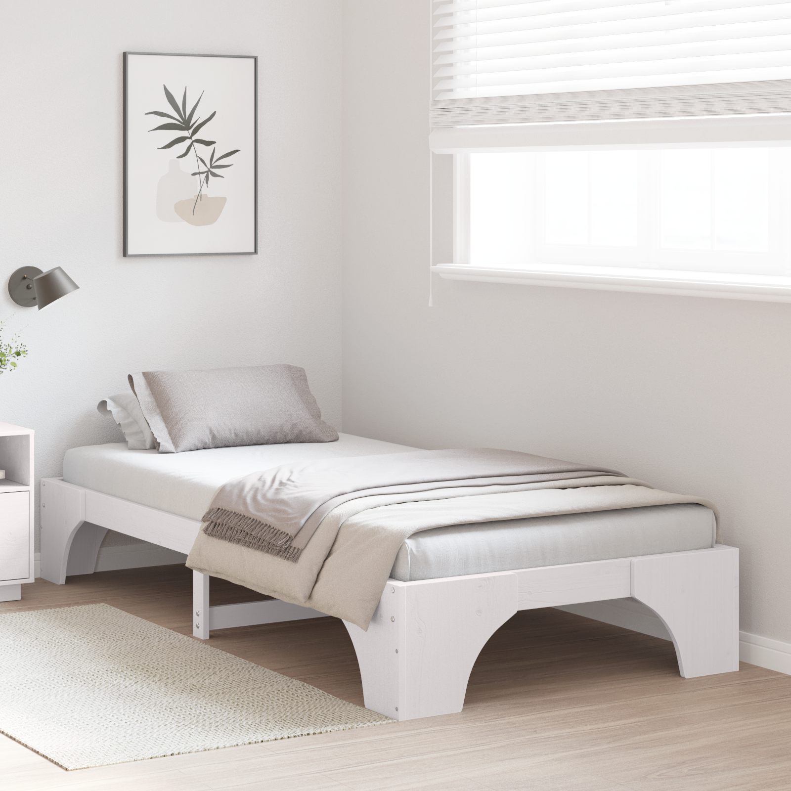 Cadre de Lit Blanc Bois 90 x 200 cm Durable Cadre de Lit Blanc
