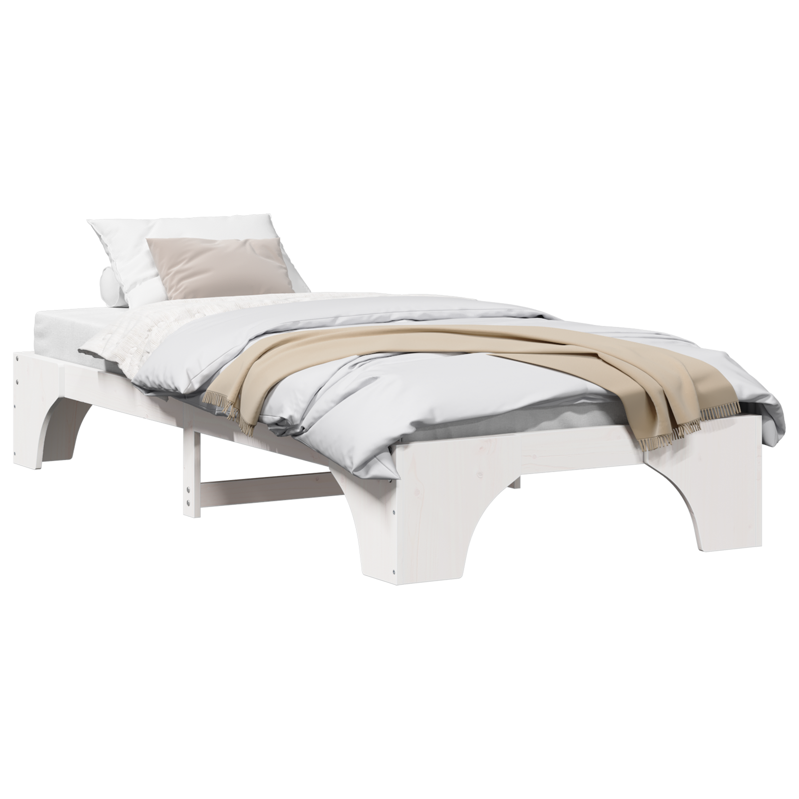 Cadre de Lit Blanc Bois 90 x 200 cm Durable Cadre de Lit Blanc