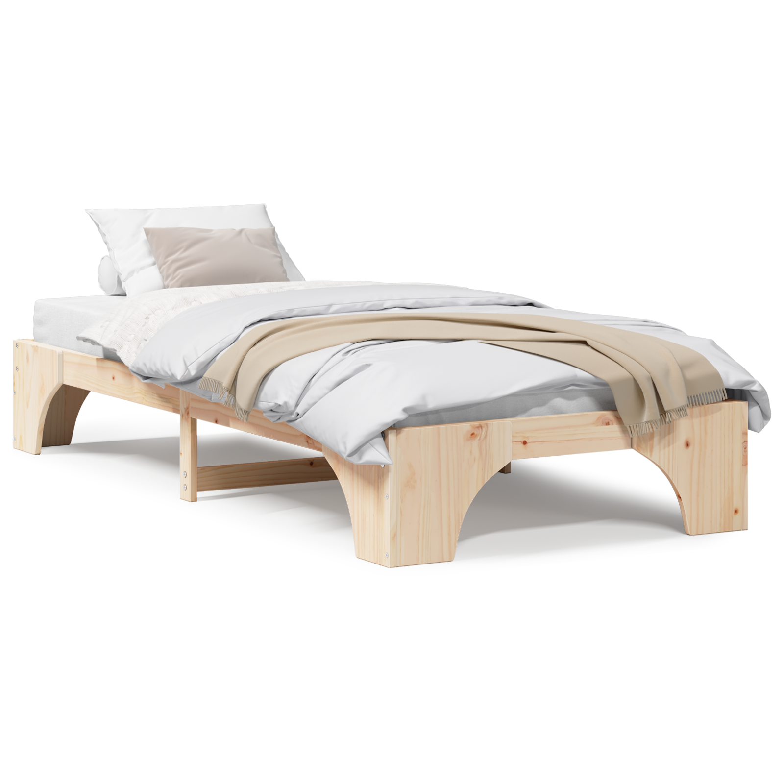 Cadre de Lit Bois Naturel Bois de Pin Massif Simple Durable