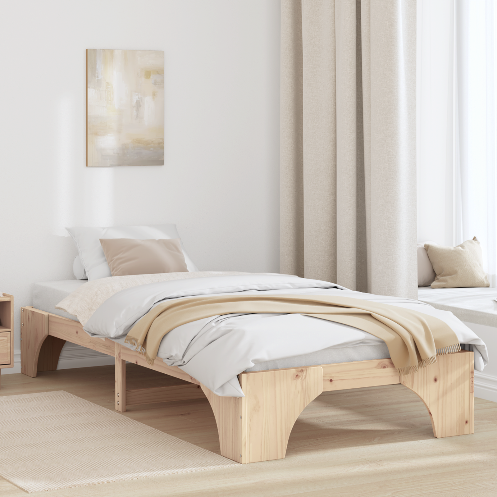 Cadre de Lit Bois Naturel Bois de Pin Massif Simple Durable