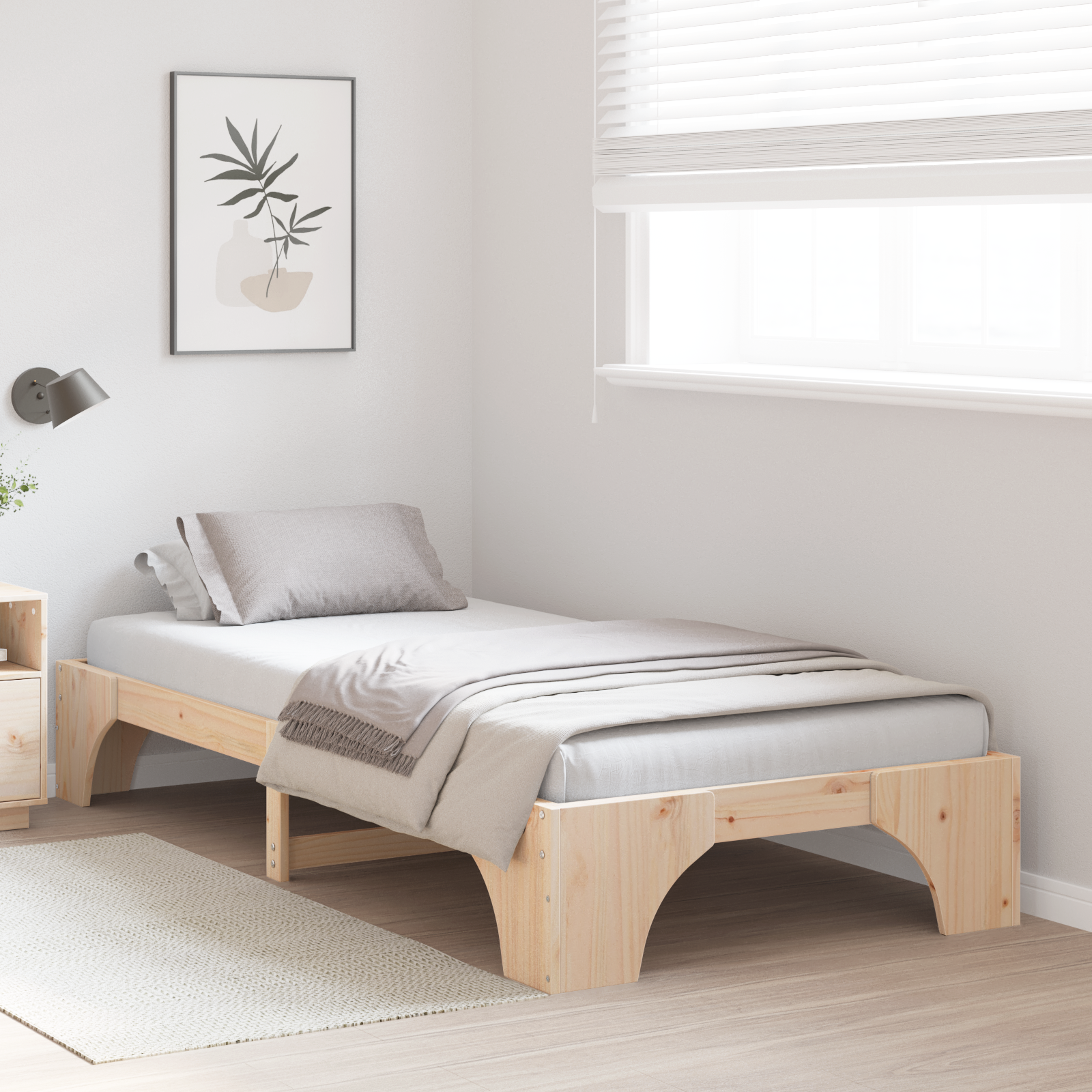 Cadre de Lit Bois Naturel Bois de Pin Massif Simple Durable