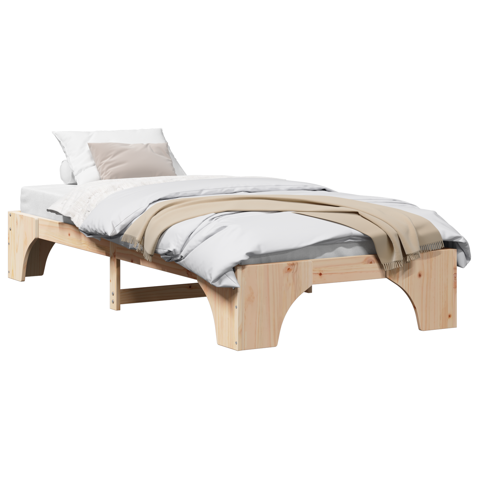 Cadre de Lit Bois Naturel Bois de Pin Massif Simple Durable