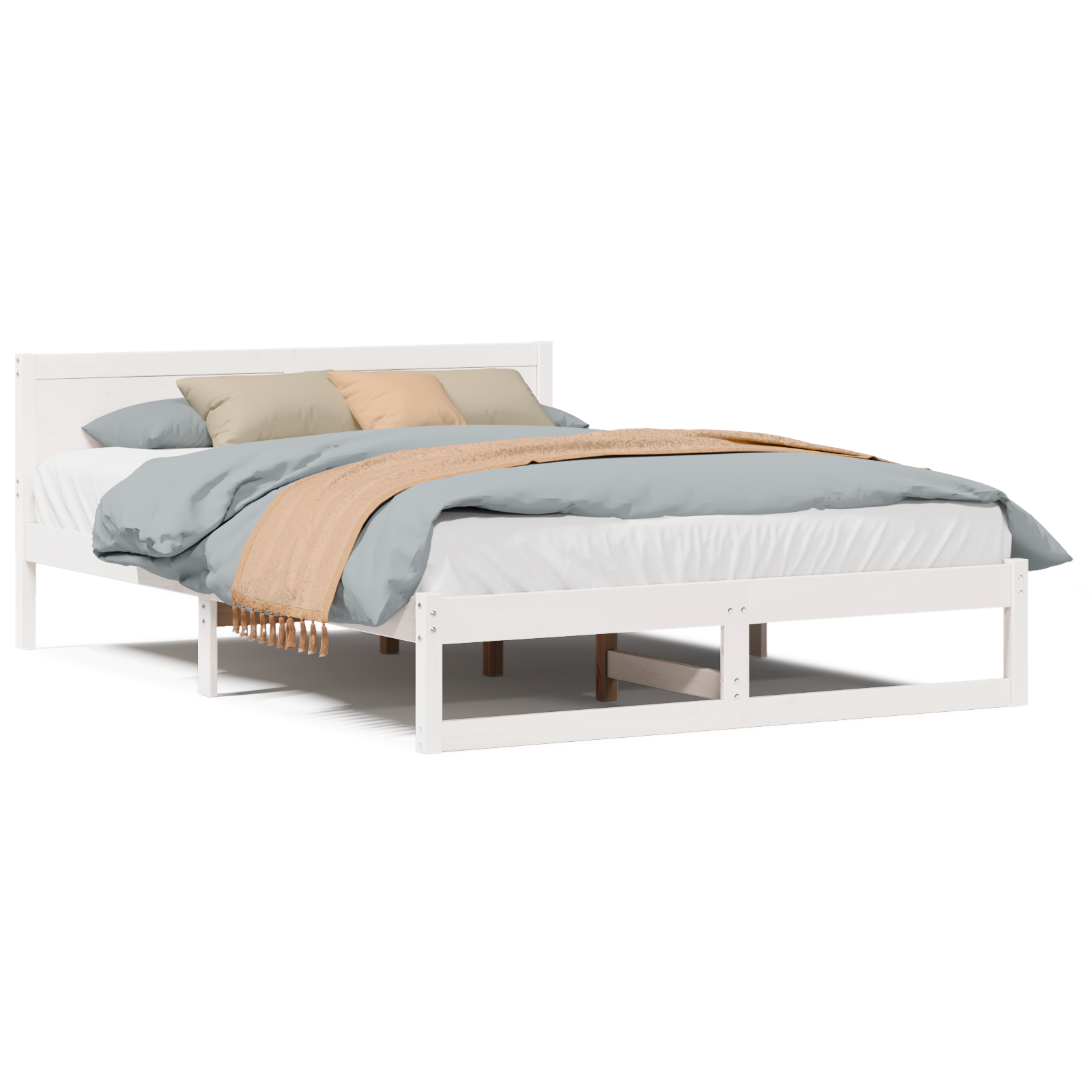 Cadre de Lit Blanc Bois de pin massif 140 x 200 cm Cadre de Lit