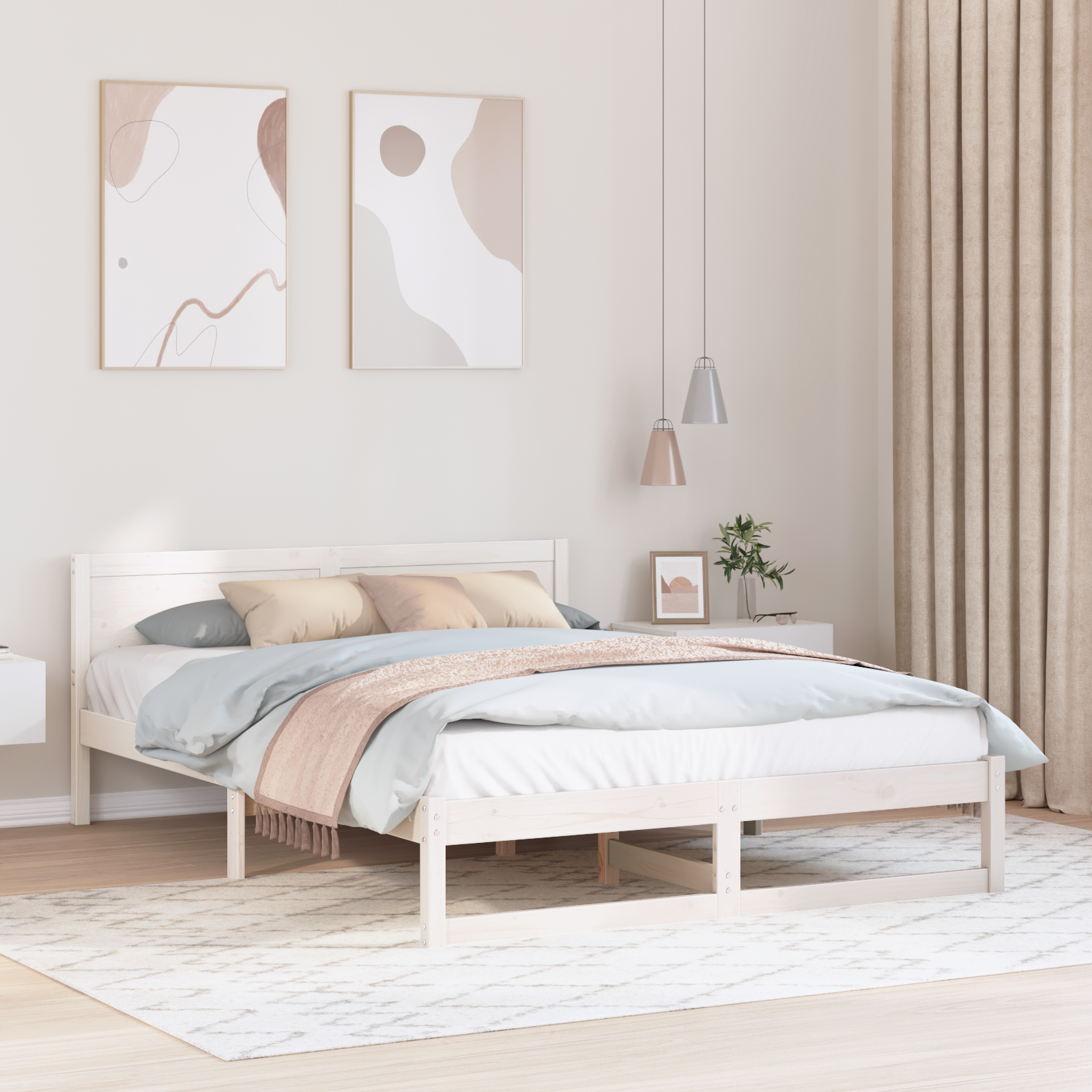 Cadre de Lit Blanc Bois de pin massif 140 x 200 cm Cadre de Lit