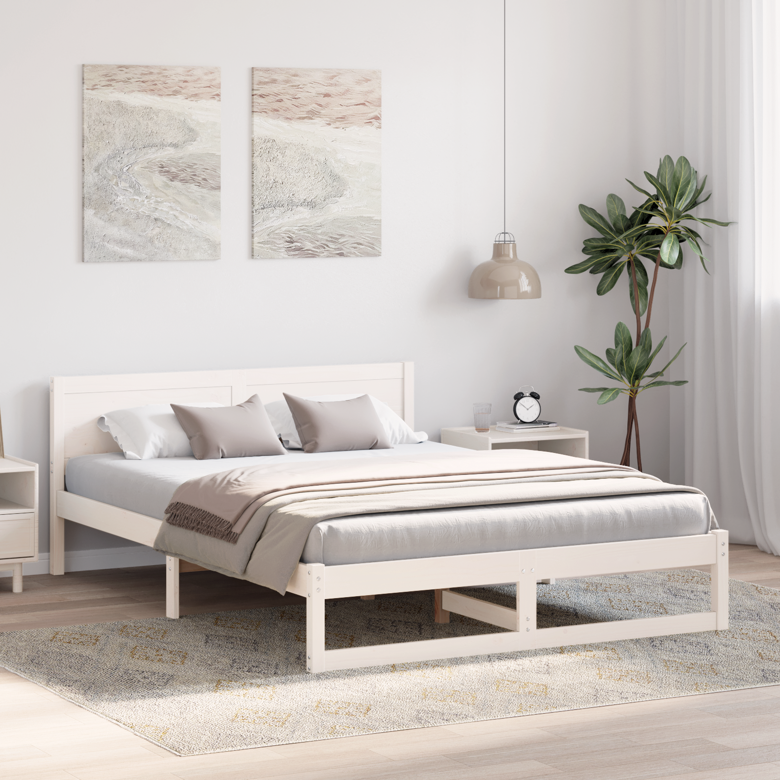Cadre de Lit Blanc Bois de pin massif 140 x 200 cm Cadre de Lit