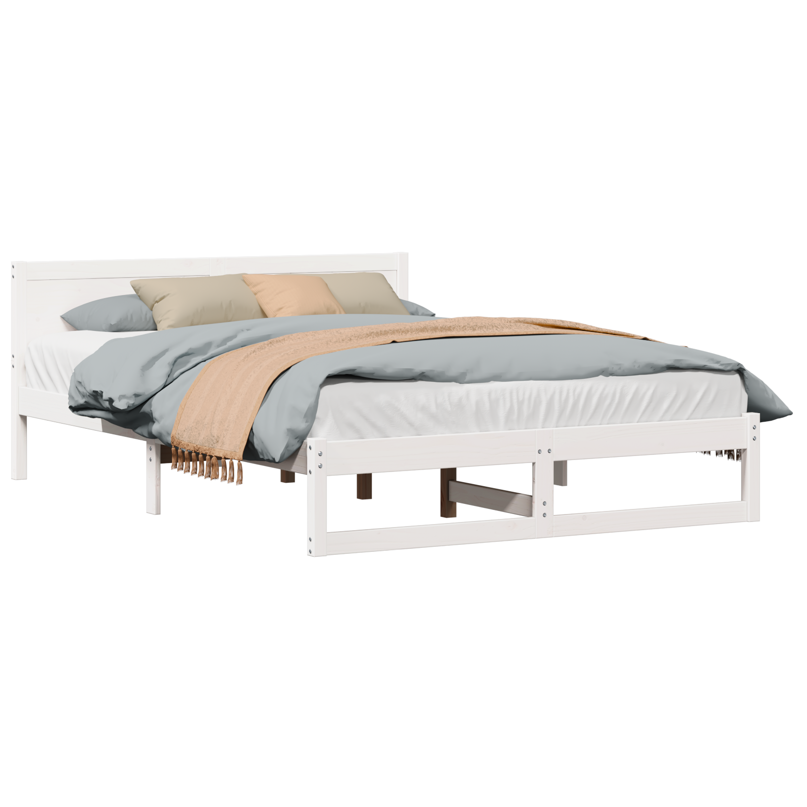 Cadre de Lit Blanc Bois de pin massif 140 x 200 cm Cadre de Lit