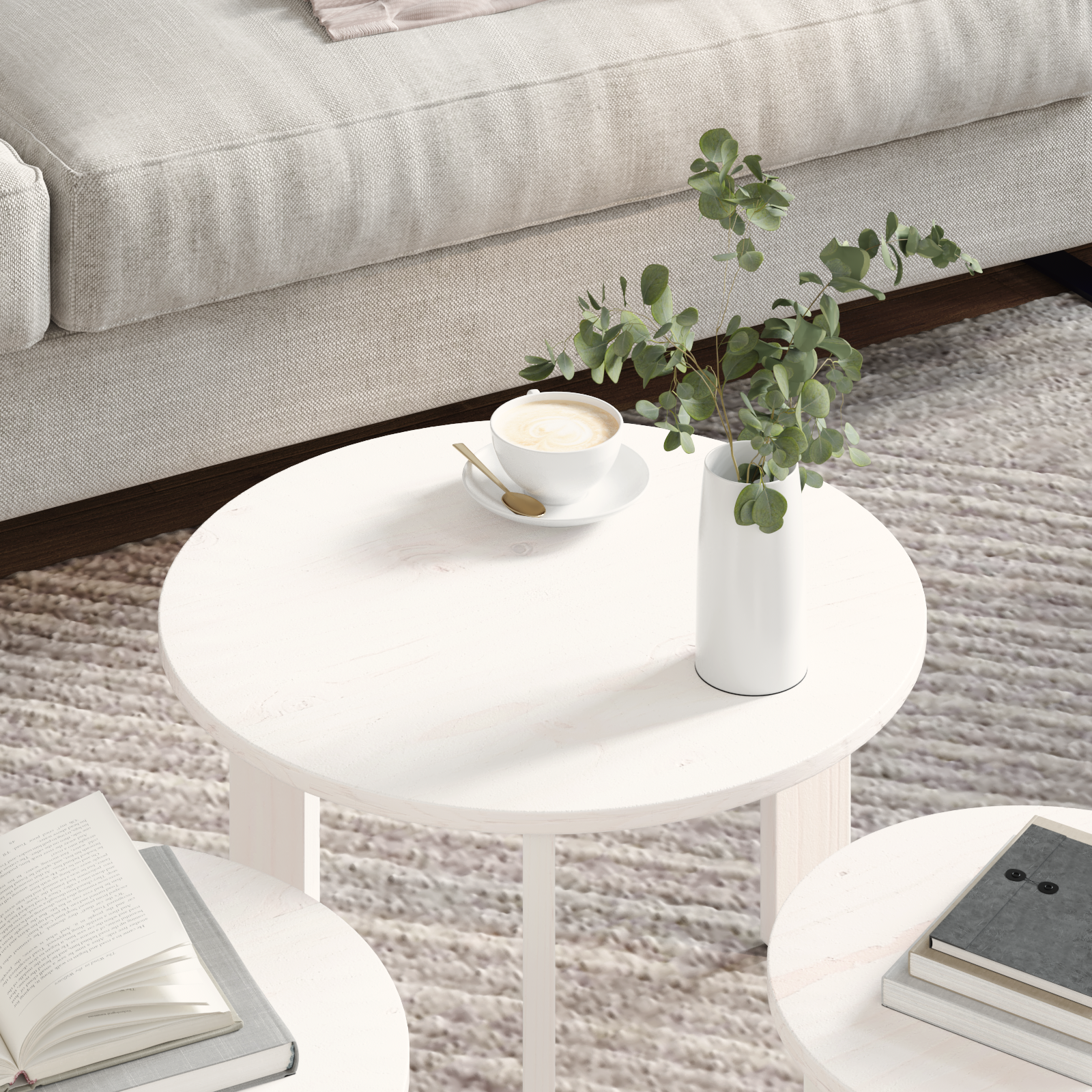 Table basse 3 pcs Blanc 47,5 x 47,5 x 27 cm Bois massif en pin - XIOS