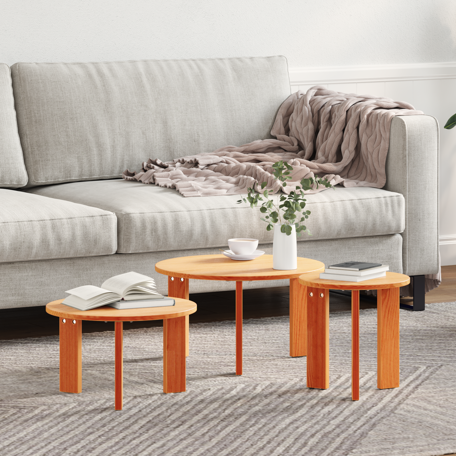 Table basse 3 pcs Marron cire 47,5 x 47,5 x 27 cm - XIOS