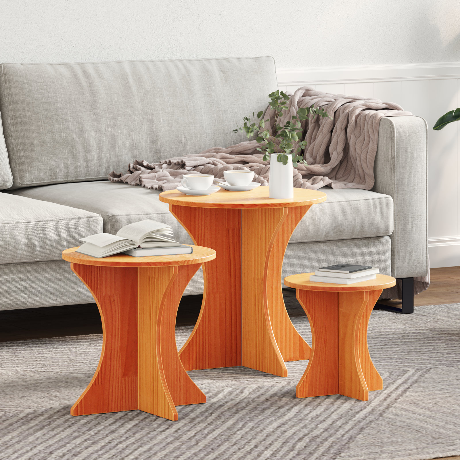 Table basse 3 pcs Marron cire 46 x 46 x 47 cm - XIOS