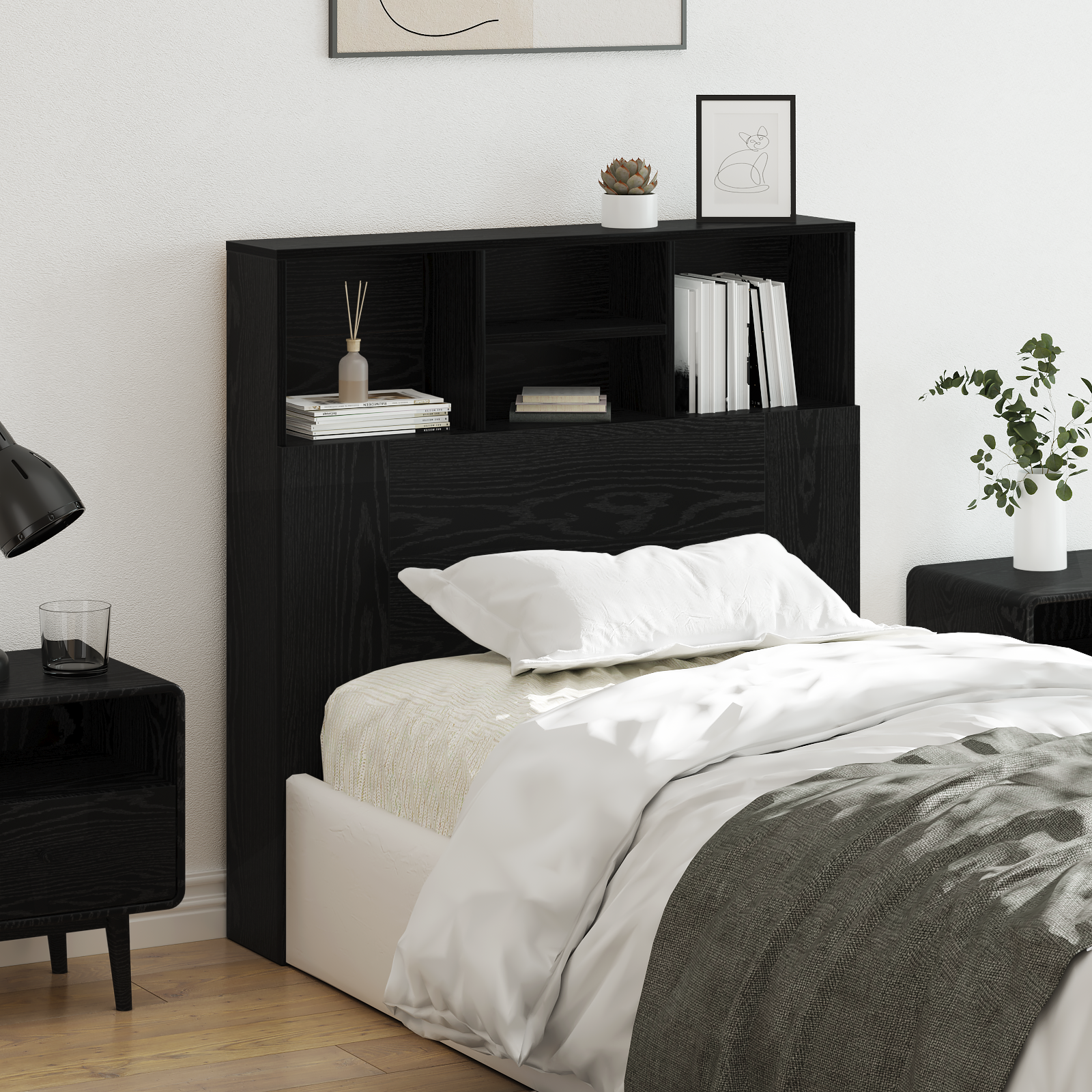 Cabinet de Tête de Lit Chêne noir 100 x 19 x 103,5 cm - XIOS