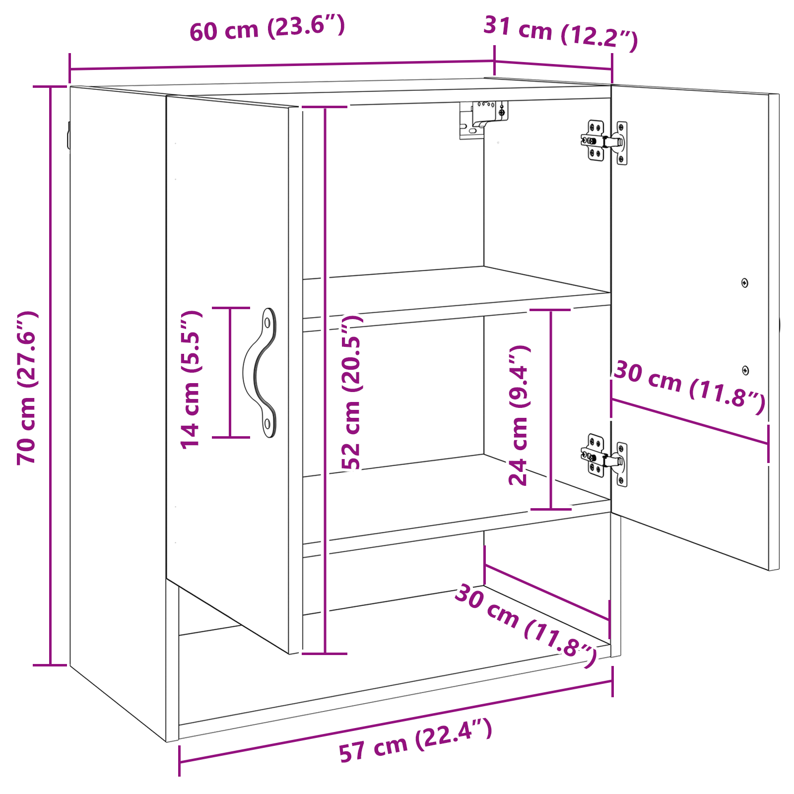 Meuble mural chêne artisanal 60 x 31 x 70 cm Bois d'ingénierie
