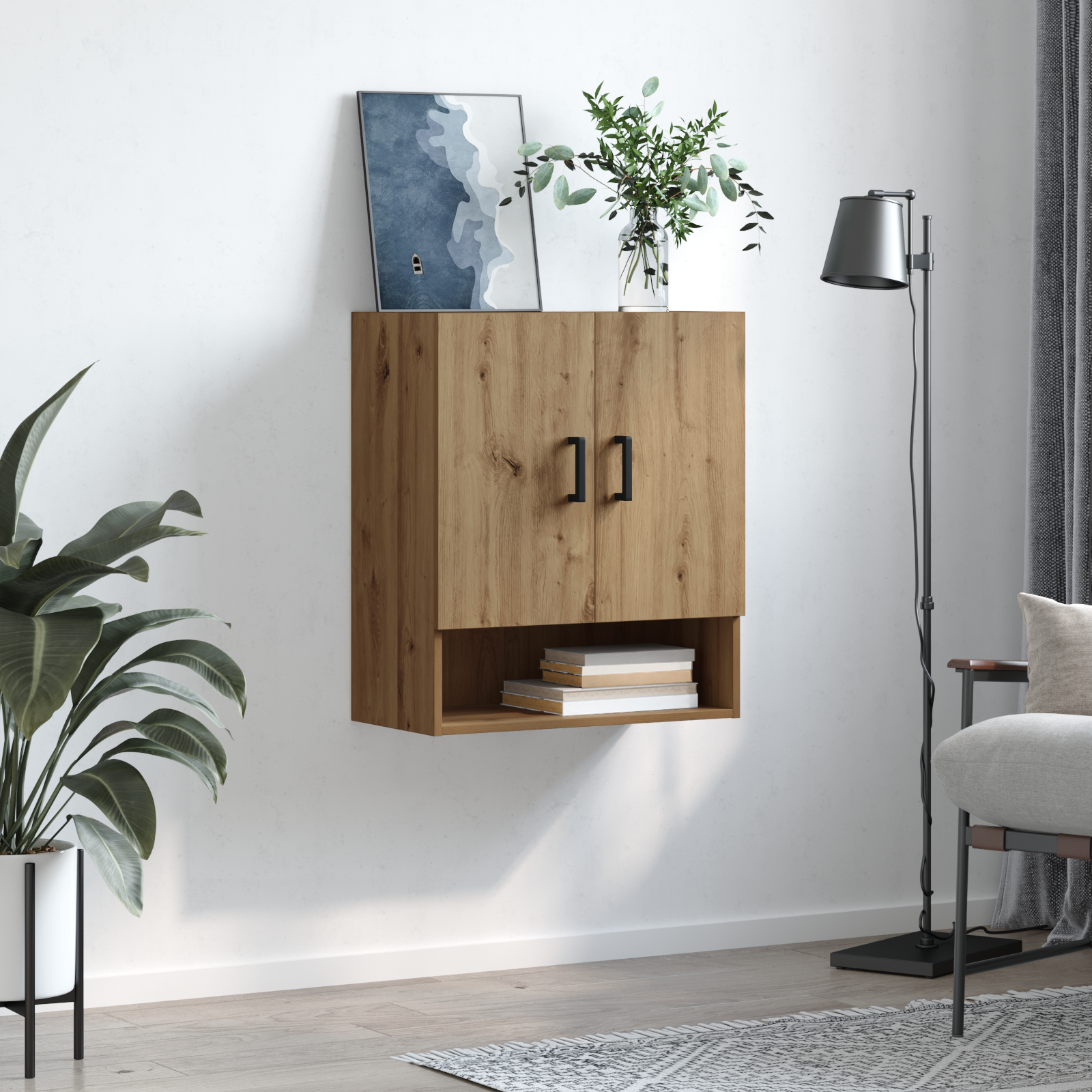 Meuble mural chêne artisanal 60 x 31 x 70 cm Bois d'ingénierie