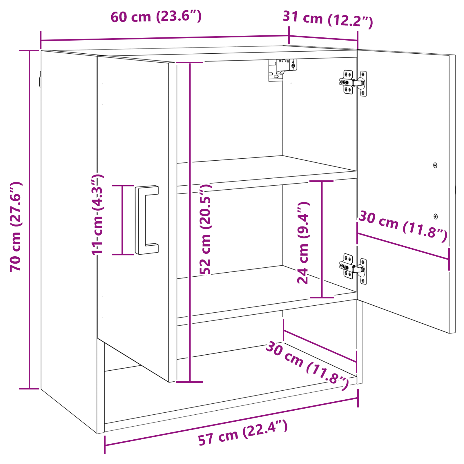 Meuble mural chêne artisanal 60 x 31 x 70 cm Bois d'ingénierie