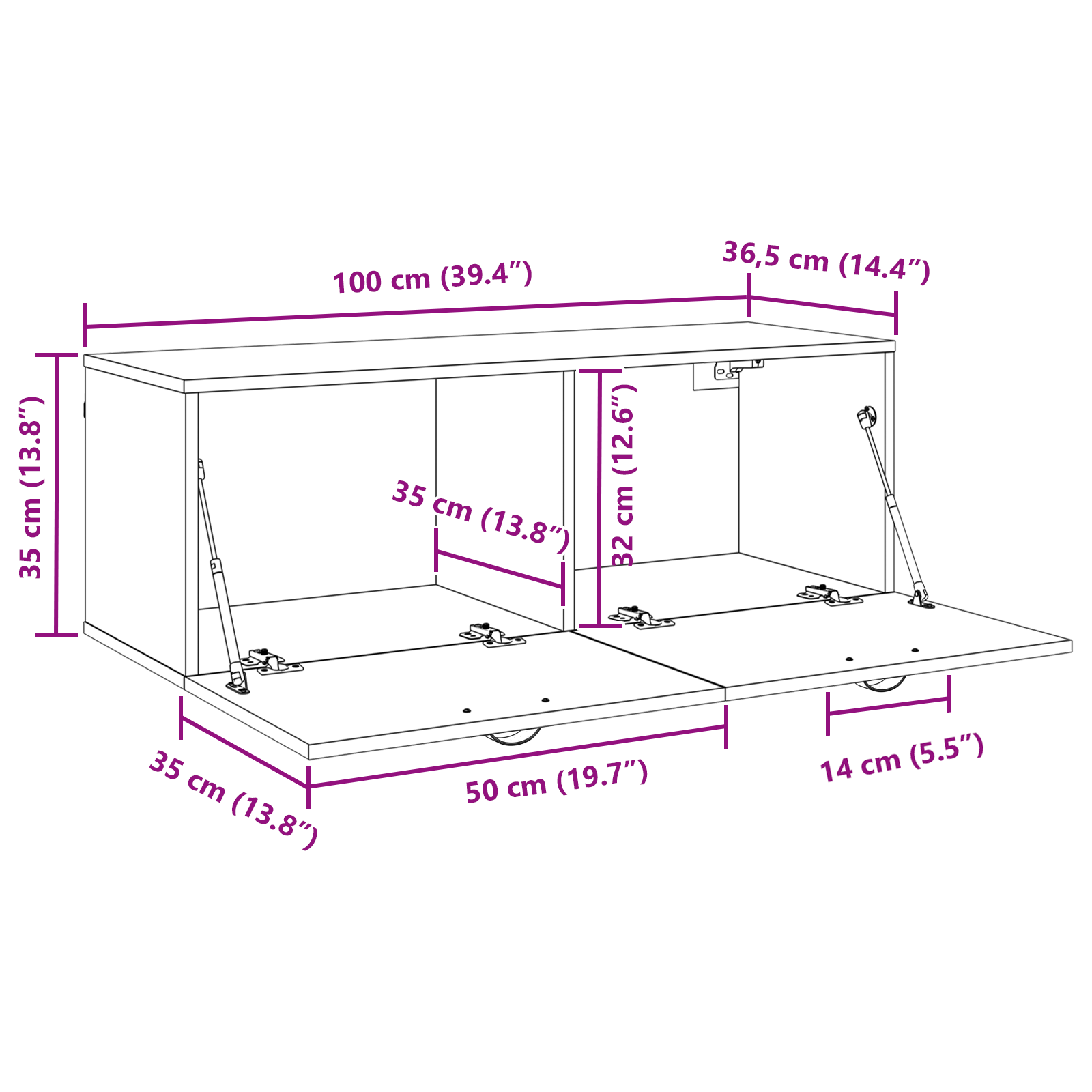 Meuble mural Chêne noir 100 x 36.5 x 35 cm Bois d'ingénierie