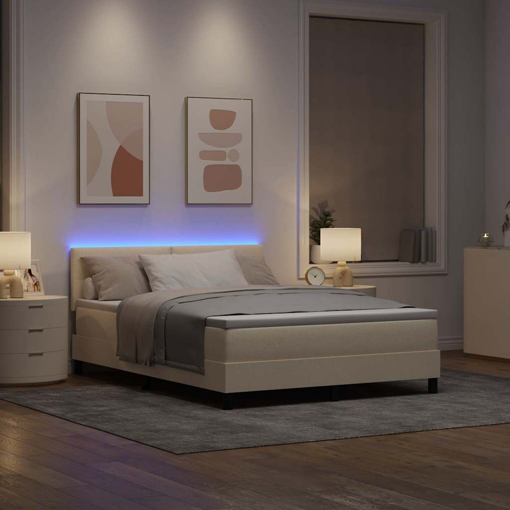 Lit à ressorts avec bandes LED Crème 140 x 190 cm tissu - XIOS