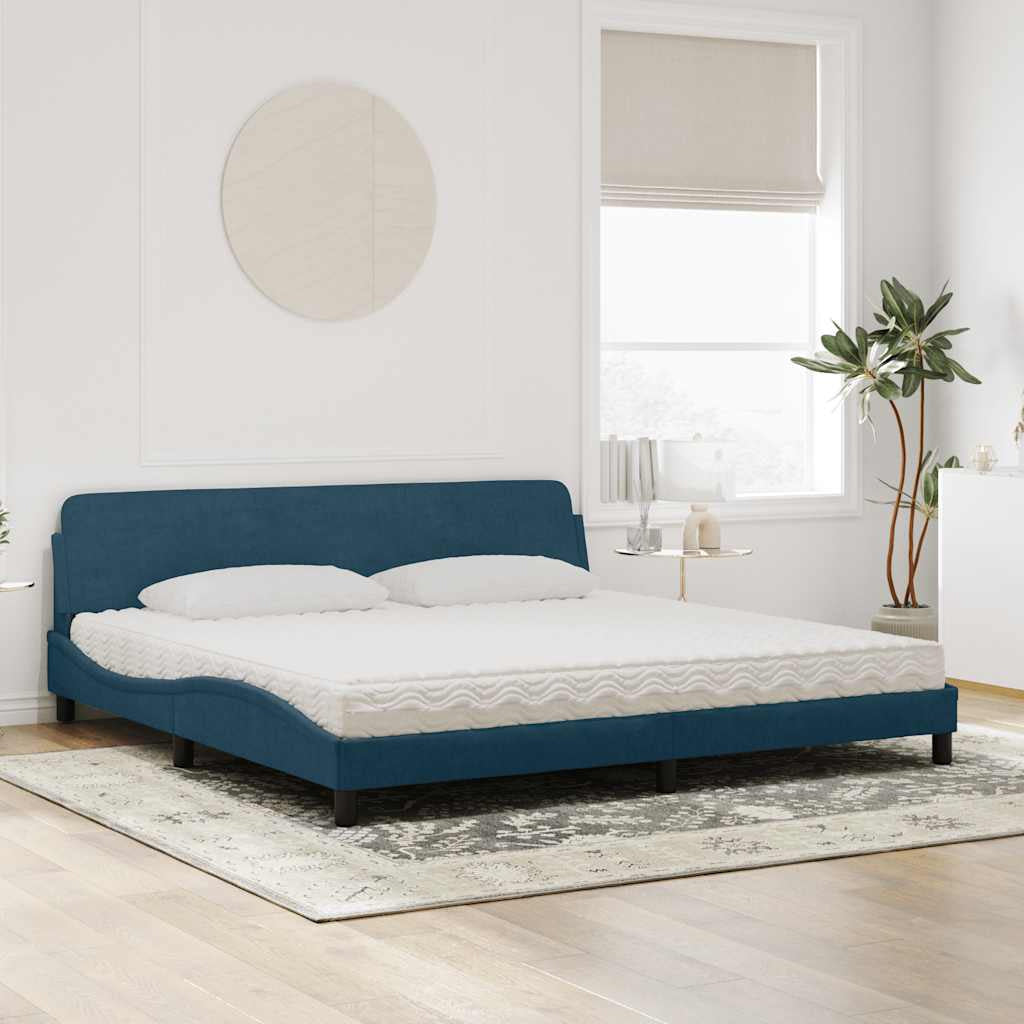 Lit avec matelas Dover bleu 200x200 cm velours - XIOS