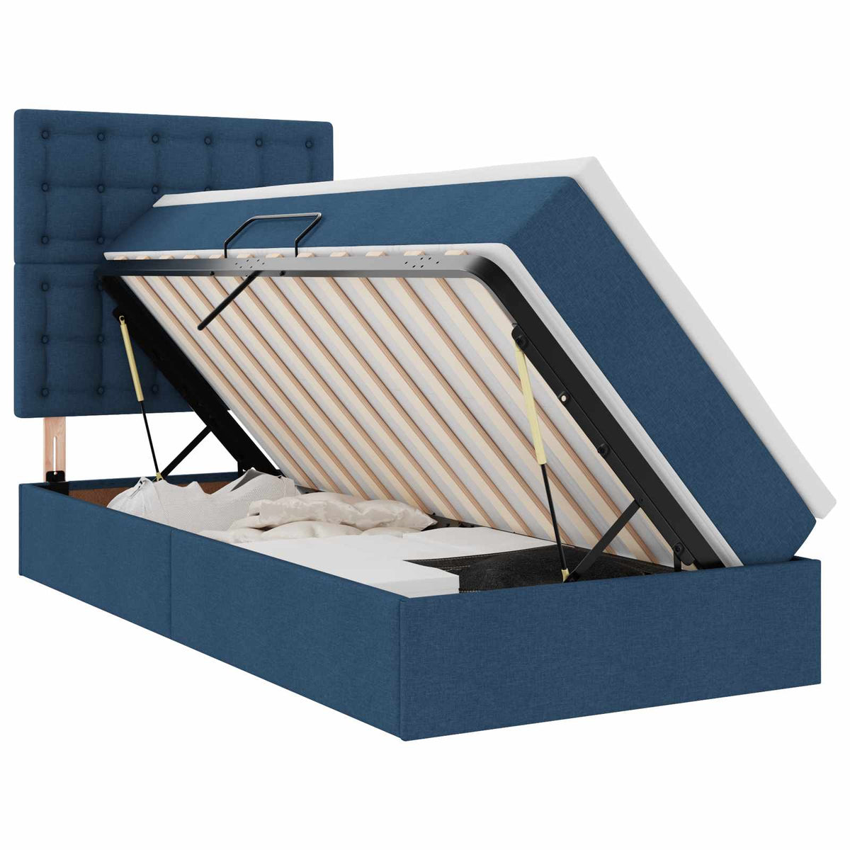 Lit avec rangement et matelas Bleu 100 x 200 cm tissu - XIOS