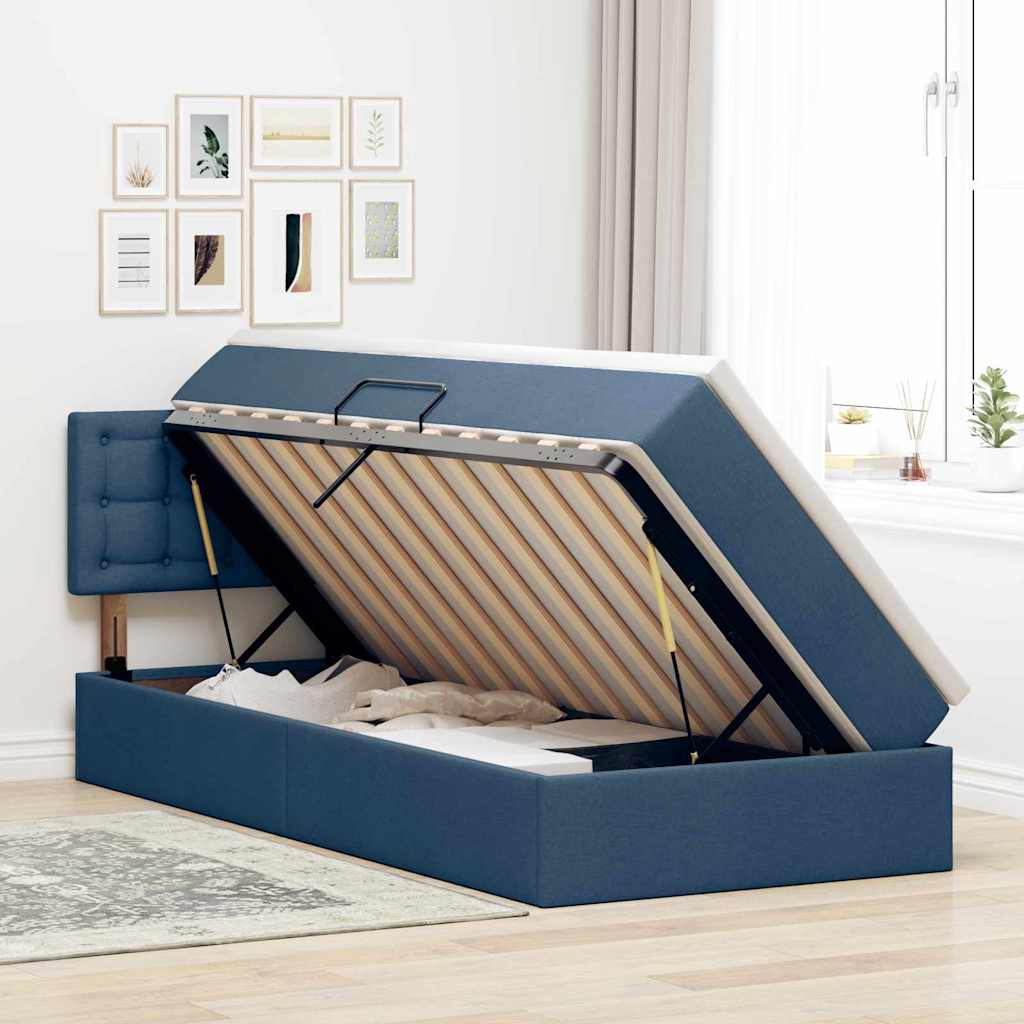 Lit avec rangement et matelas Bleu 100 x 200 cm Velours - XIOS