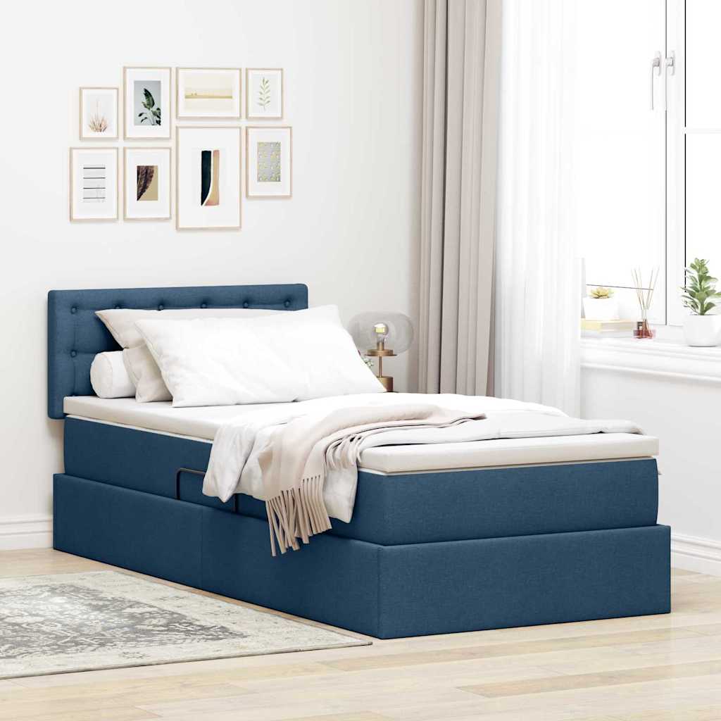 Lit avec rangement et matelas Bleu 90 x 200 cm Velours - XIOS