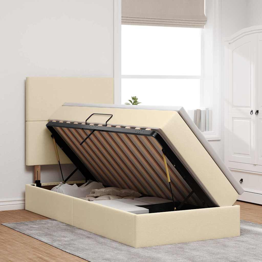 Lit avec rangement et matelas Crème 100 x 200 cm tissu - XIOS