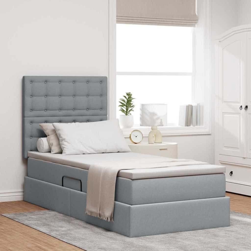 Lit avec rangement et matelas Gris clair 100 x 200 cm tissu - XIOS
