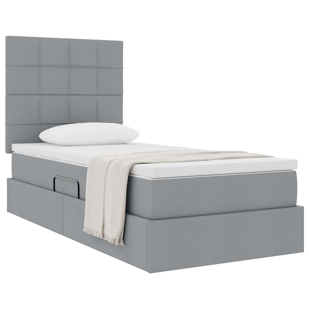 Lit avec rangement et matelas Gris clair 100 x 200 cm tissu - XIOS