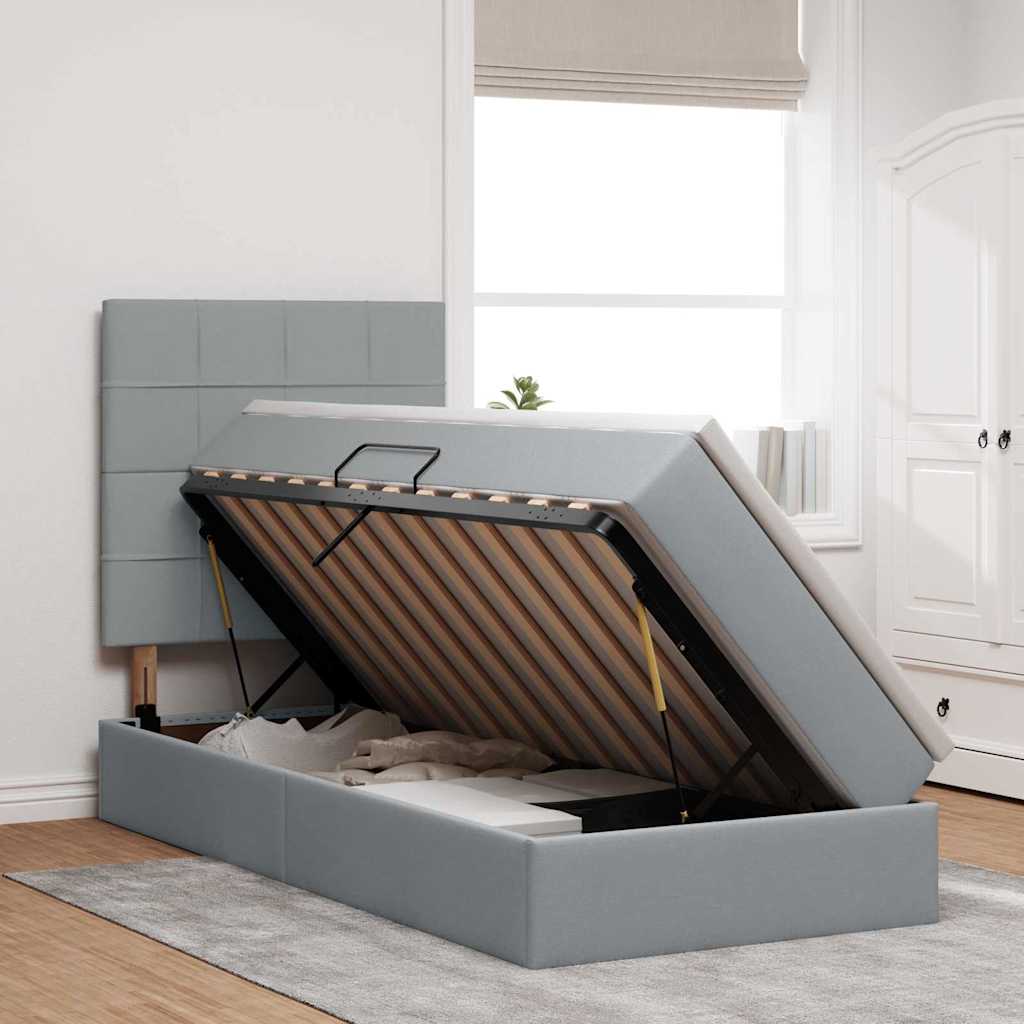 Lit avec rangement et matelas Gris clair 100 x 200 cm tissu - XIOS