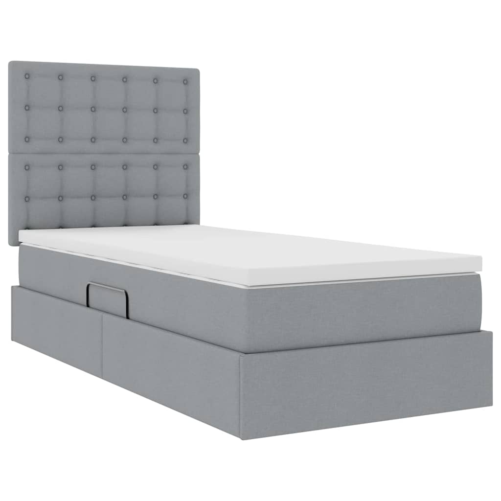 Lit avec rangement et matelas Gris clair 100 x 200 cm tissu - XIOS