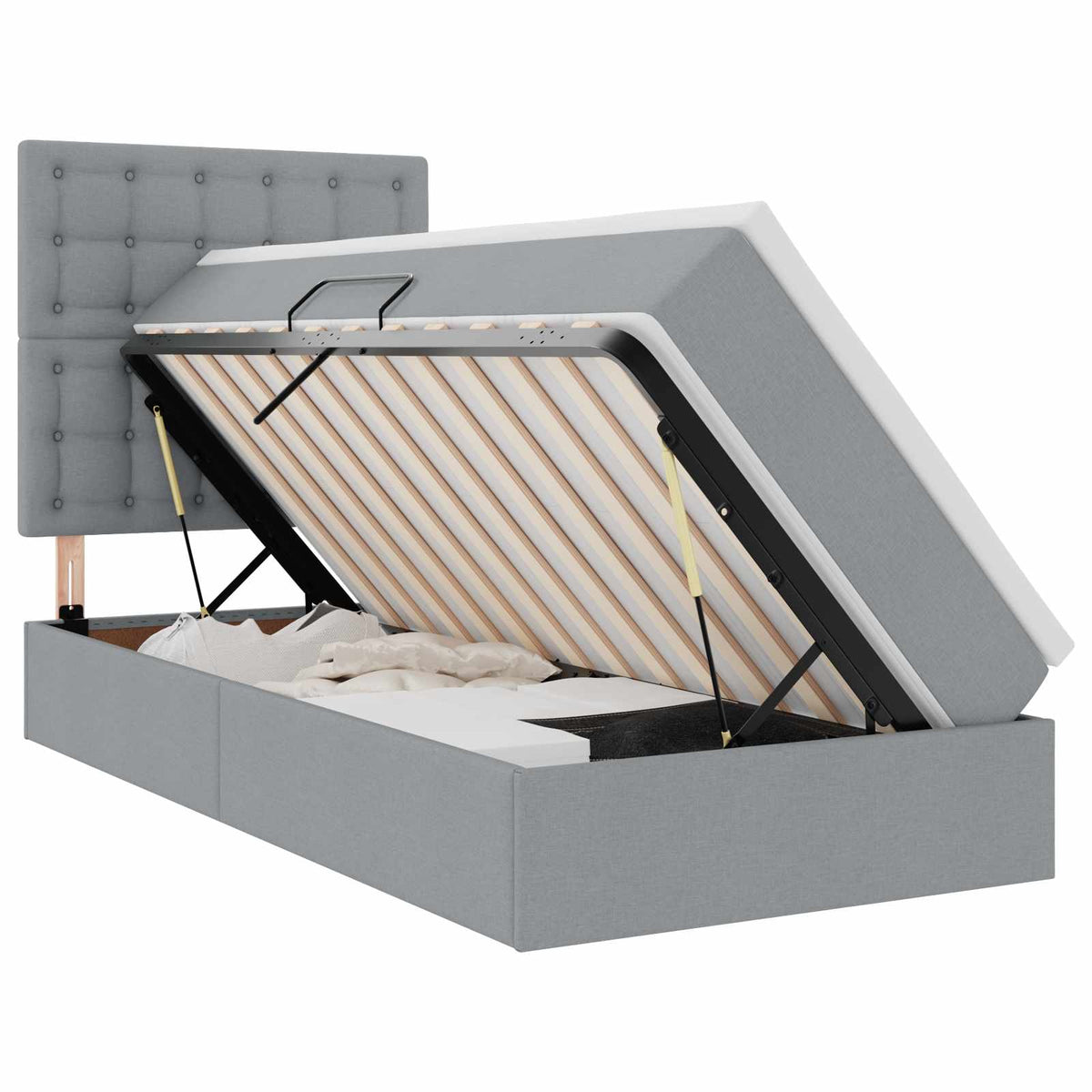 Lit avec rangement et matelas Gris clair 100 x 200 cm tissu - XIOS