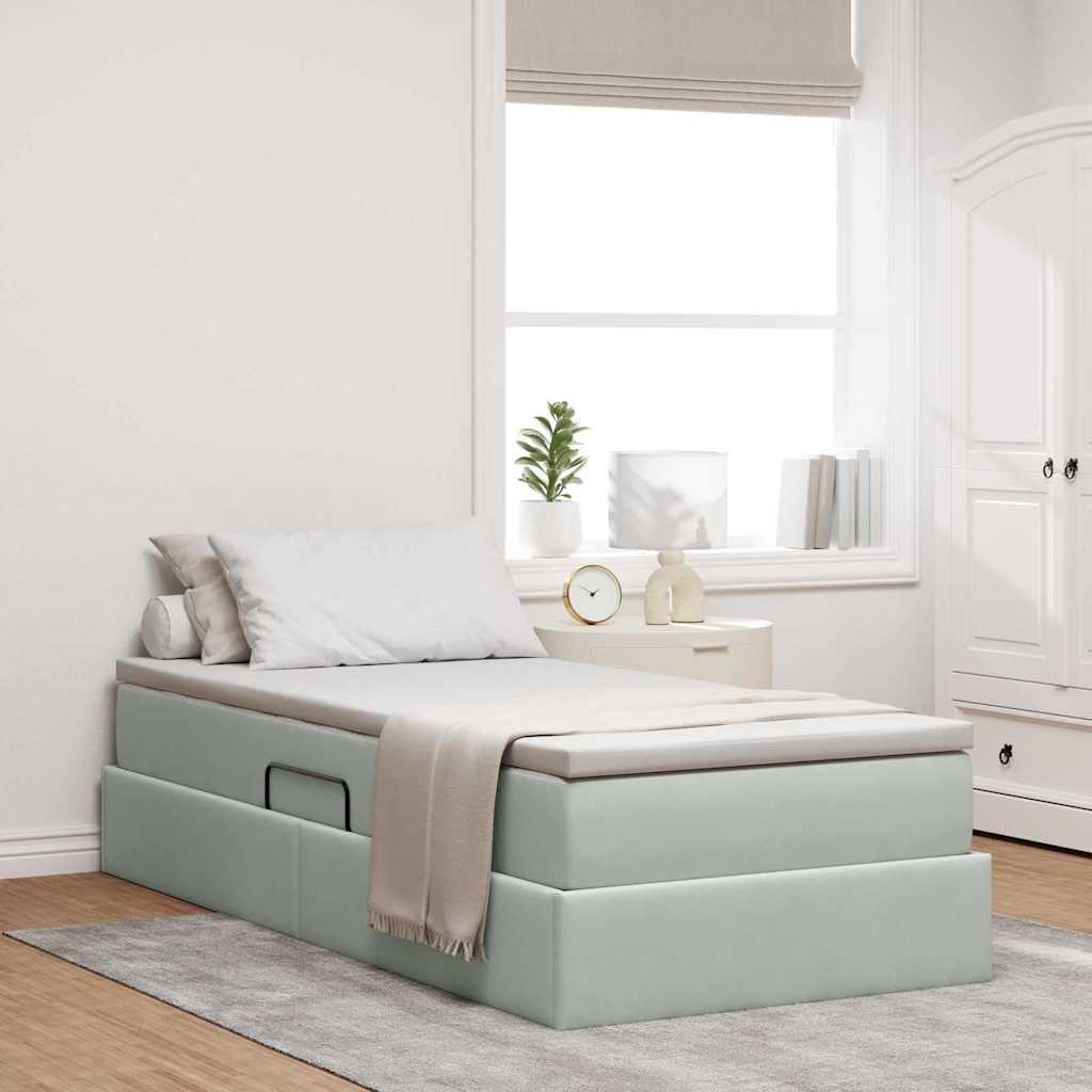 Lit avec rangement et matelas Gris clair 100 x 200 cm Velours - XIOS