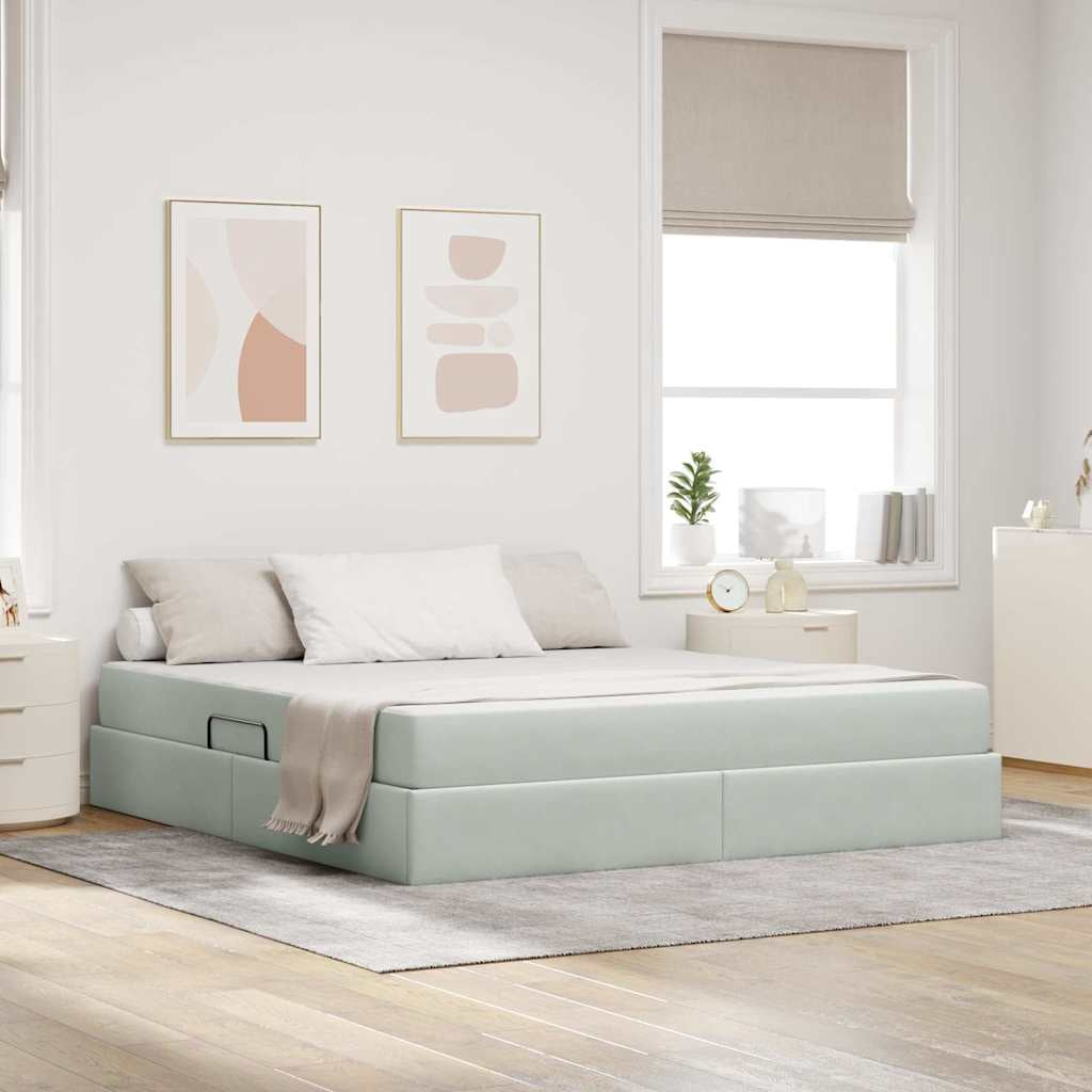 Lit avec rangement et matelas Gris clair 160 x 200 cm Velours - XIOS