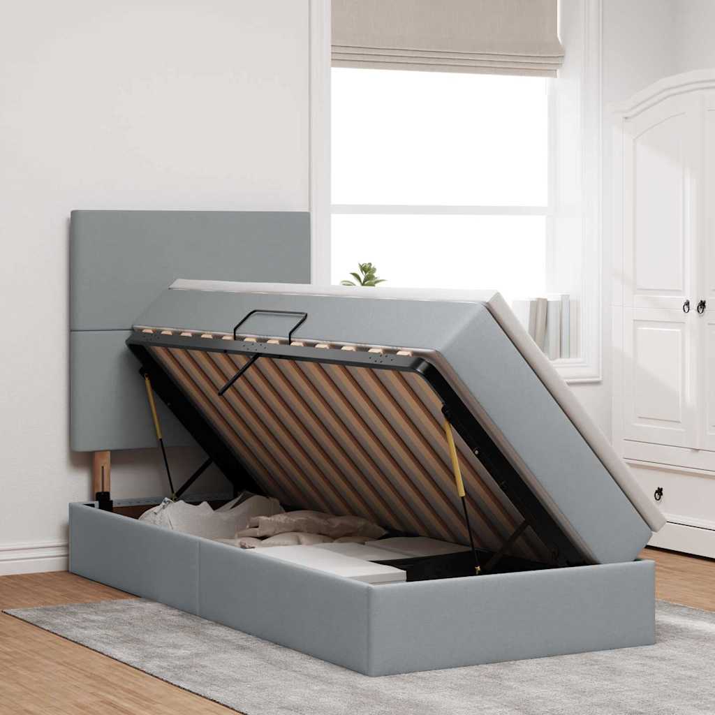 Lit avec rangement et matelas Gris clair 90 x 190 cm tissu - XIOS