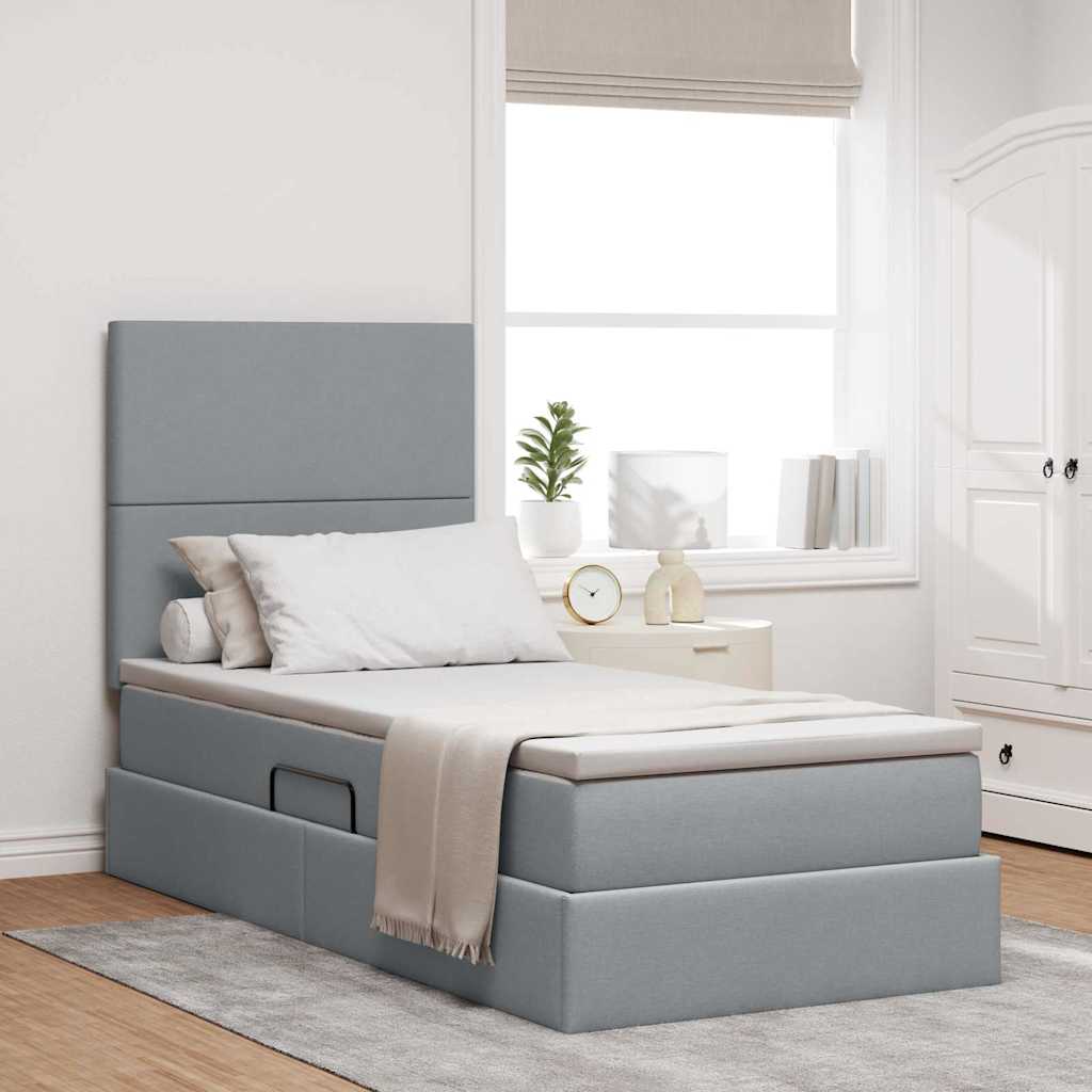 Lit avec rangement et matelas Gris clair 90 x 190 cm tissu - XIOS