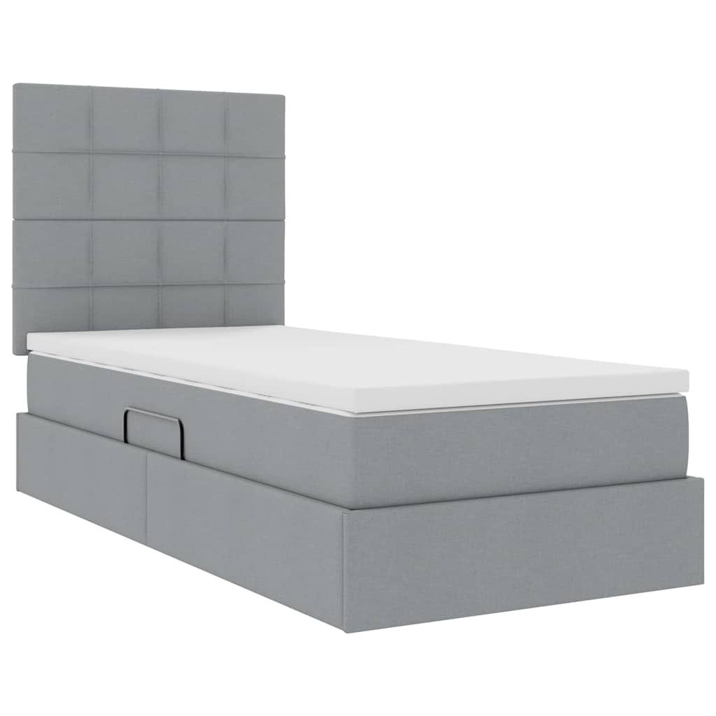 Lit avec rangement et matelas Gris clair 90 x 200 cm tissu - XIOS