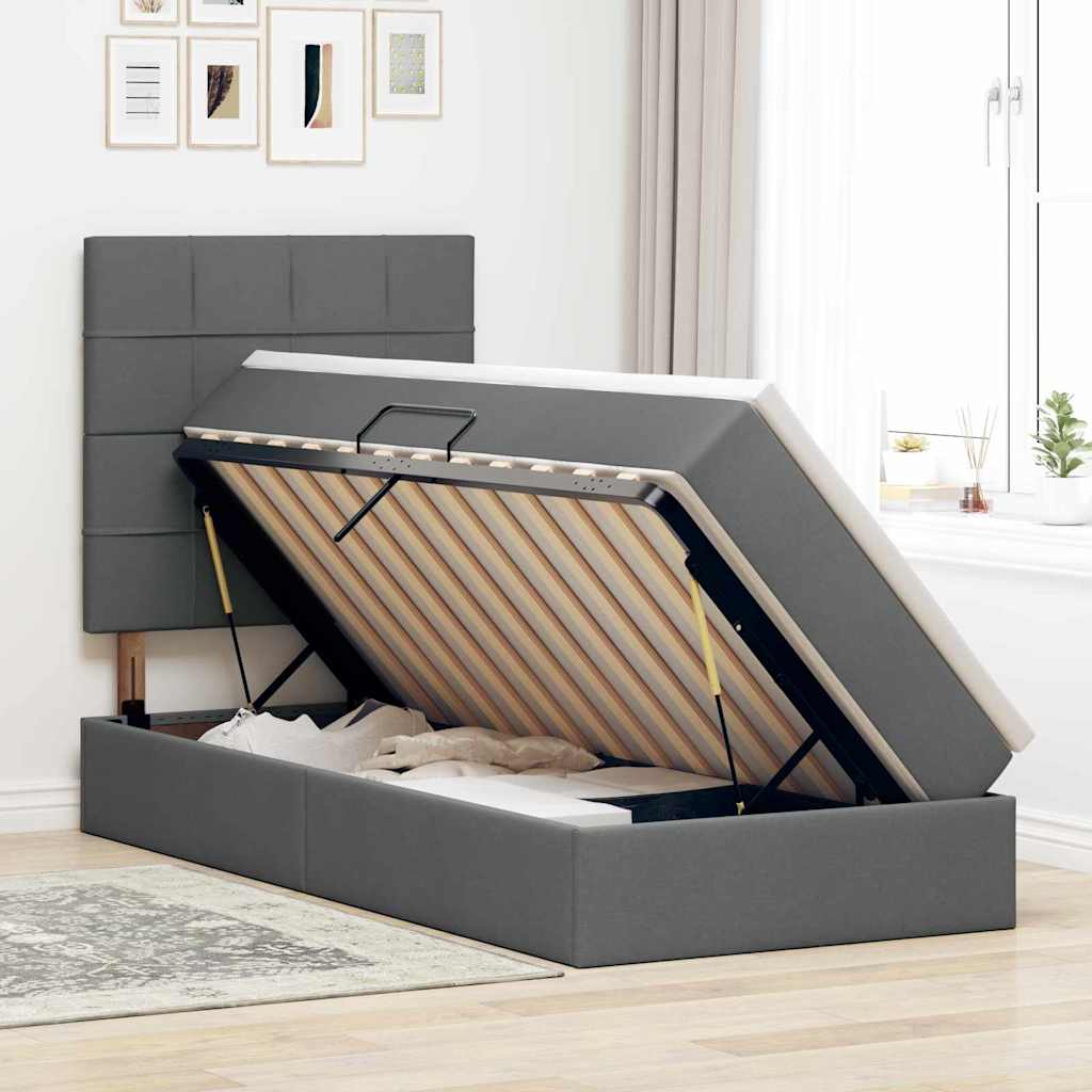 Lit avec rangement et matelas Gris foncé 100 x 200 cm tissu - XIOS