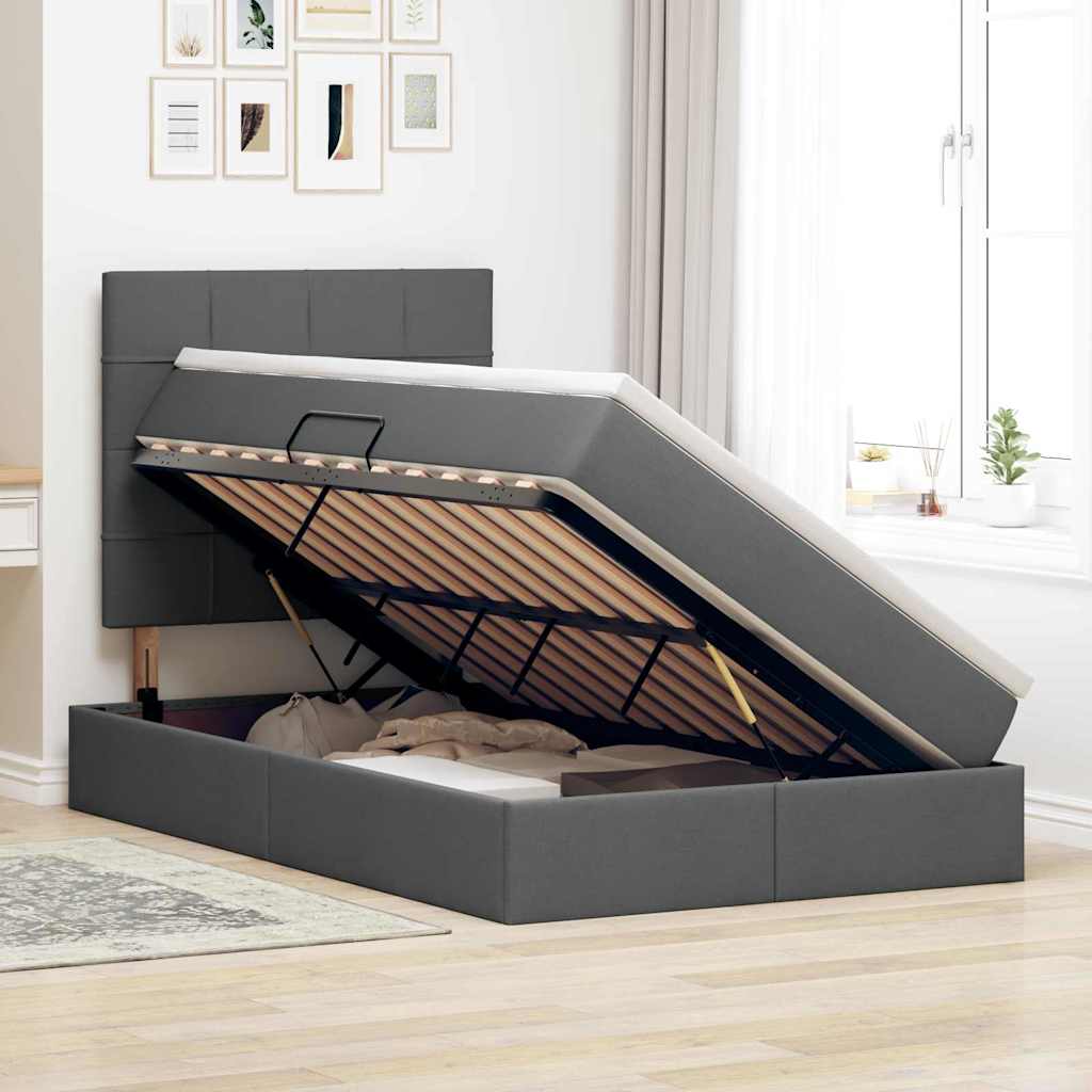 Lit avec rangement et matelas Gris foncé 120 x 200 cm tissu - XIOS