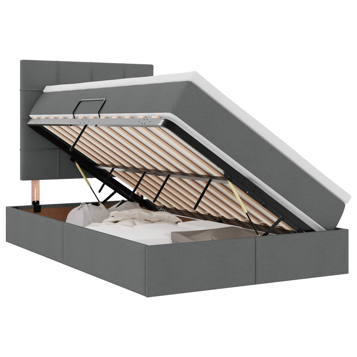 Lit avec rangement et matelas Gris foncé 120 x 200 cm tissu - XIOS