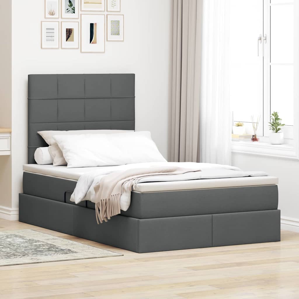 Lit avec rangement et matelas Gris foncé 120 x 200 cm tissu - XIOS