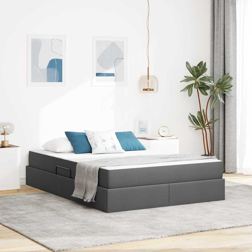 Lit avec rangement et matelas Gris foncé 140 x 200 cm Polyester - XIOS