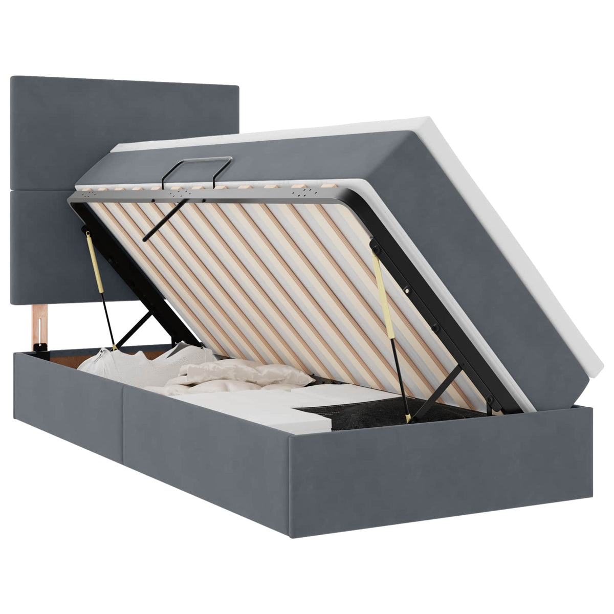 Lit avec rangement et matelas Gris foncé 90 x 190 cm Velours - XIOS