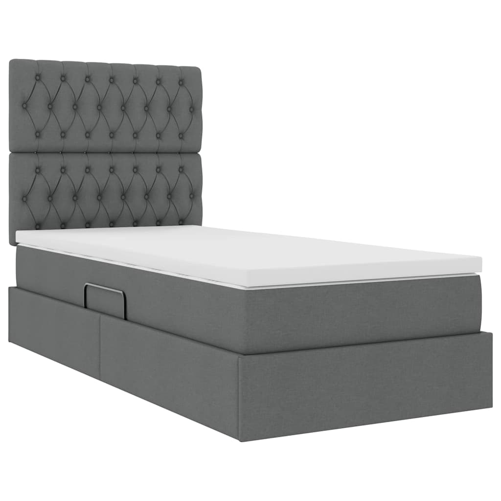 Lit avec rangement et matelas Gris foncé 90 x 200 cm tissu - XIOS