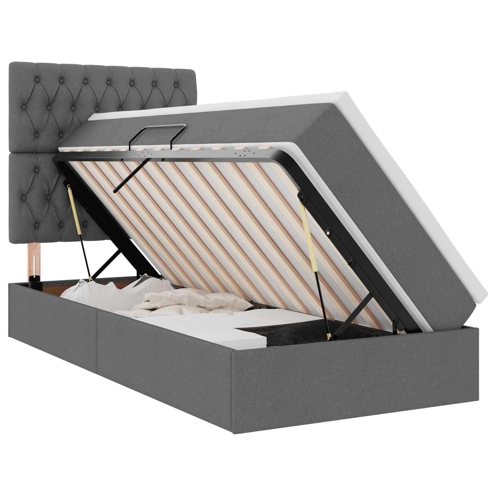Lit avec rangement et matelas Gris foncé 90 x 200 cm tissu - XIOS
