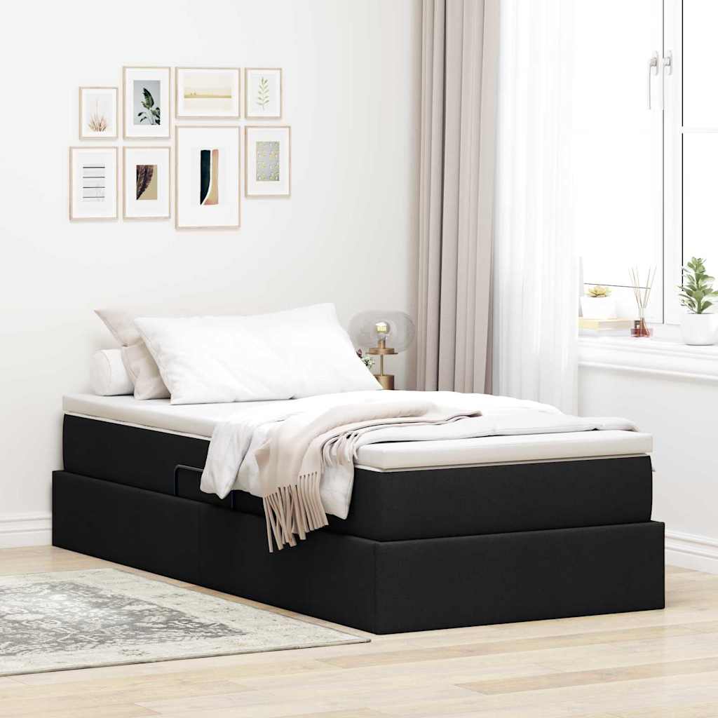 Lit avec rangement et matelas Noir 100 x 200 cm Polyester - XIOS