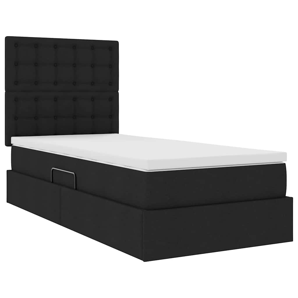 Lit avec rangement et matelas Noir 90 x 190 cm tissu - XIOS