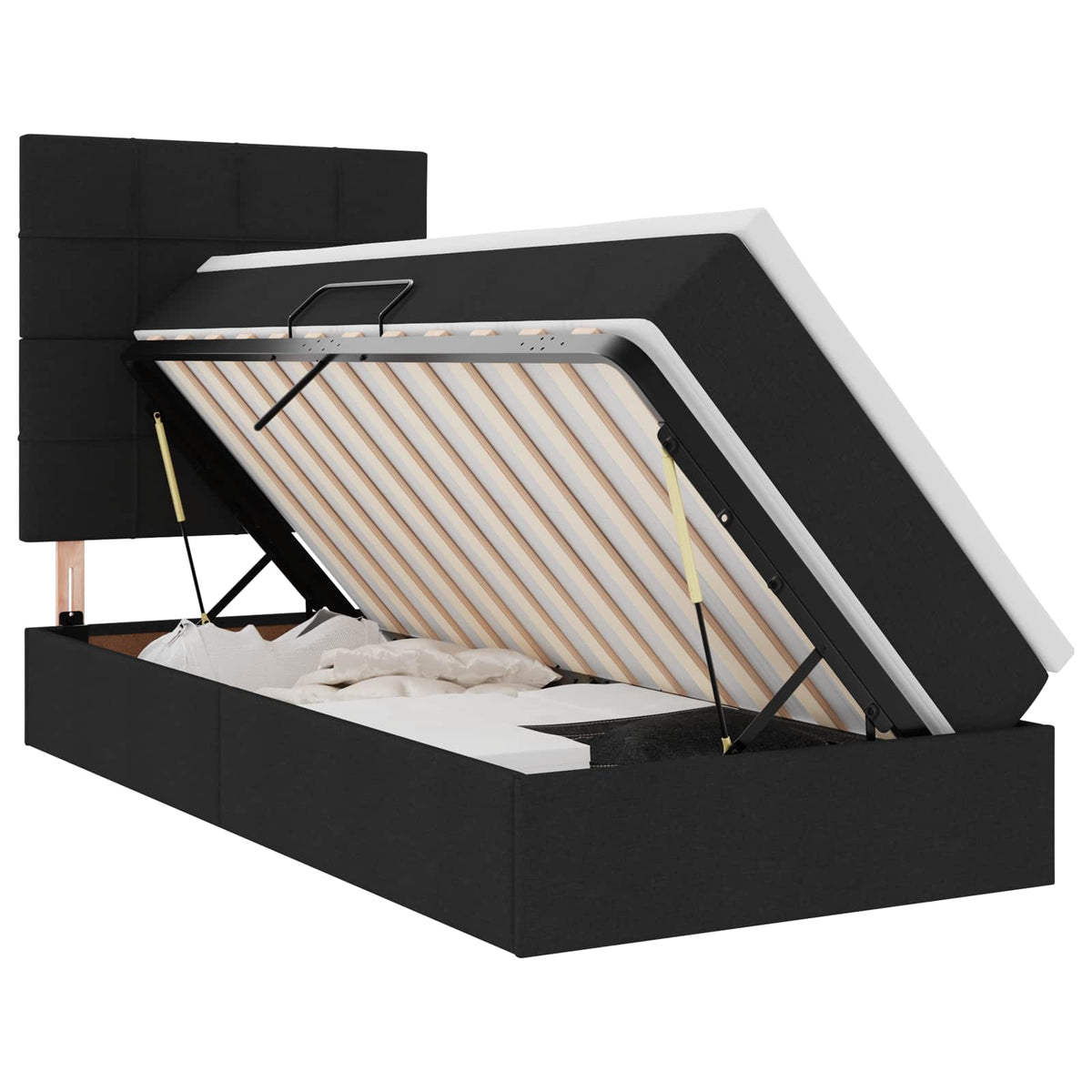 Lit avec rangement et matelas Noir 90 x 200 cm tissu - XIOS