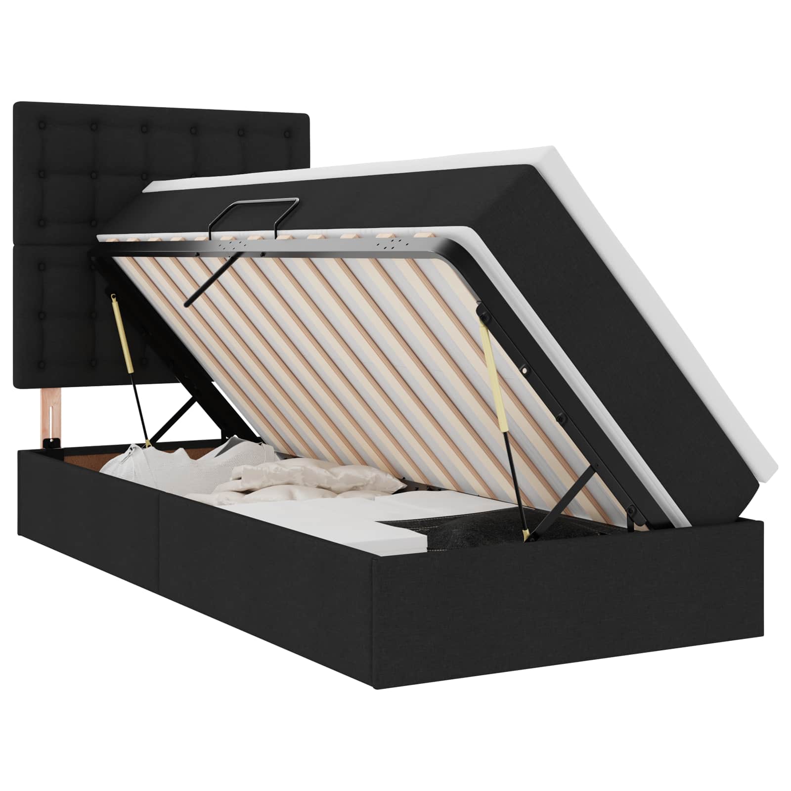Lit avec rangement et matelas Noir 90 x 200 cm tissu - XIOS