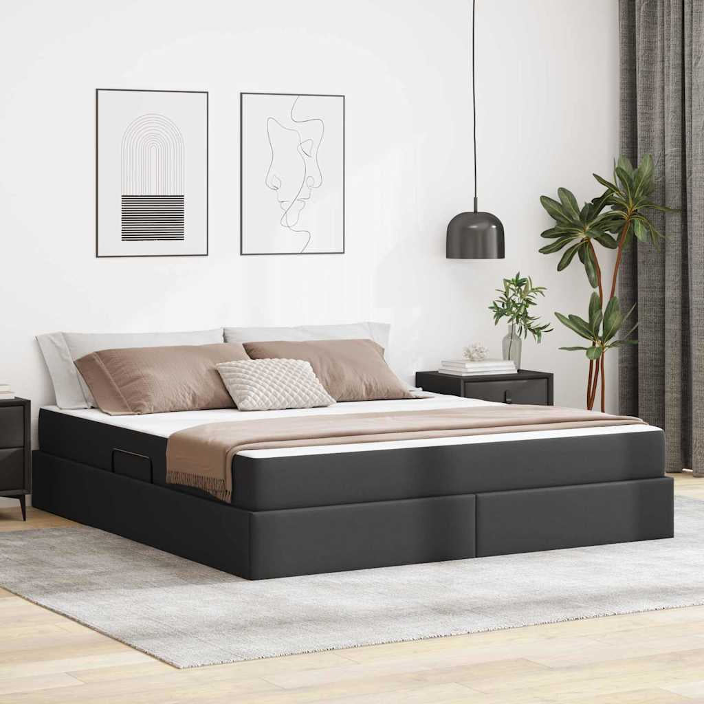 Lit avec rangement et matelas avec stockage 2 pc Noir Cuir - XIOS