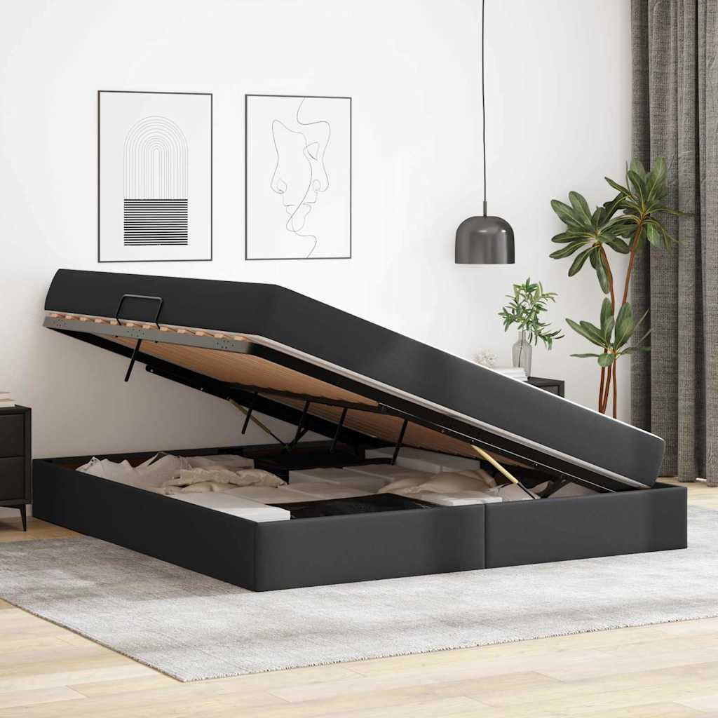 Lit avec rangement et matelas avec stockage 2 pc Noir Cuir - XIOS